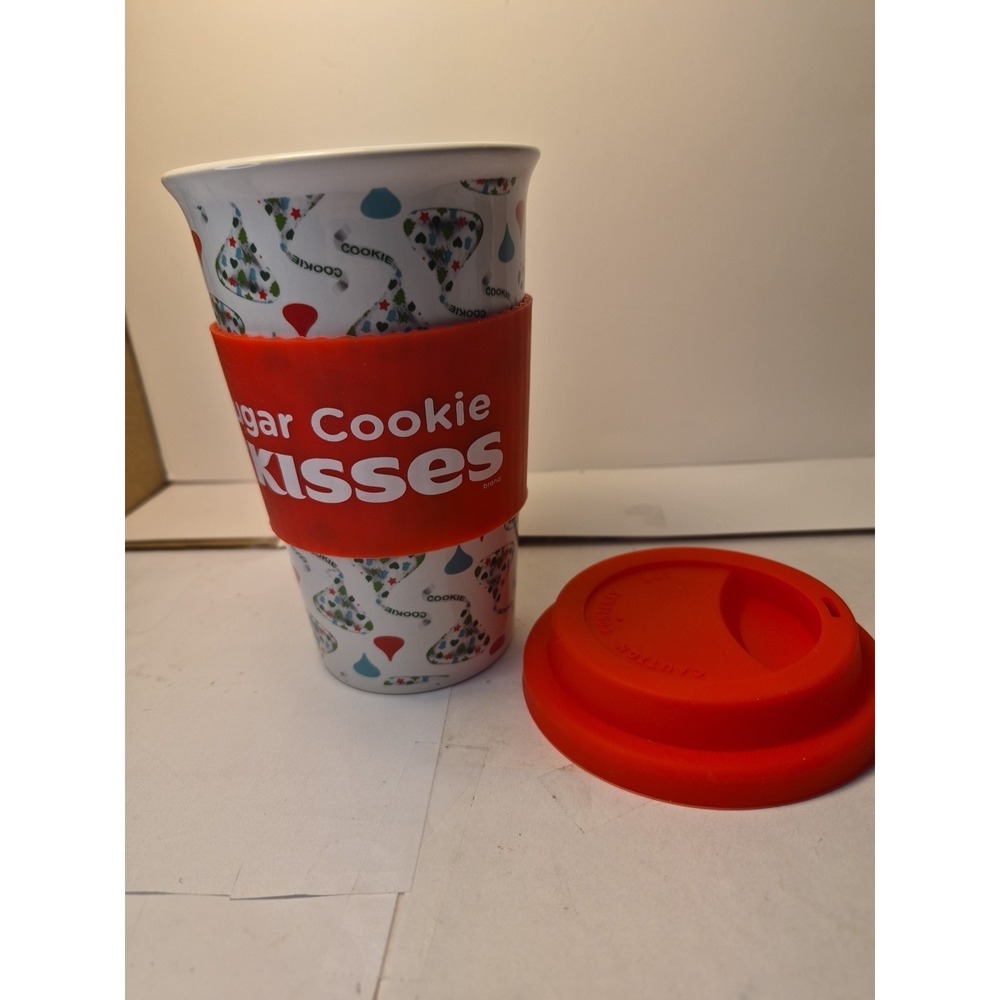 SUGAR COOKIE Hershey's Kisses Ceramic Travel Mug Cup with Silicone Band & Lid